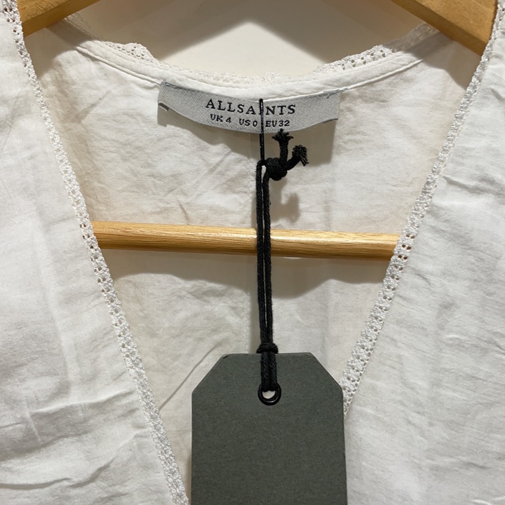 NEW • All Saints • Una Broderie Mini Lace Dress Chalk White 0 Button Fro… - Picture 6 of 6